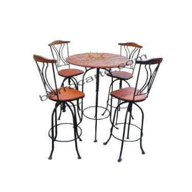 Imagem de Jogo de Mesa com 4 Cadeiras Giratórias em Madeira e Ferro