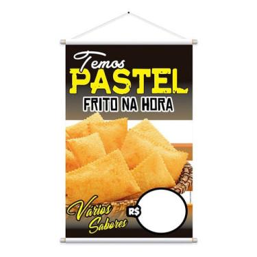 Imagem de Banner Temos Pastel Frito Hora Preço Editável Tam 60x90cm