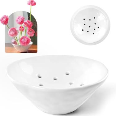 Imagem de Vaso de cerâmica para sapos de flores, suporte de arranjo floral japonês, modelador de pinos Ikebana, suprimentos para plantas, vaso de flores, recipiente em forma de vagem de lótus (branco)