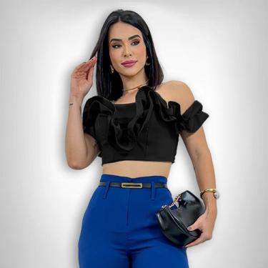 Imagem de Cropped Top Alfaiataria Premium Ciganinha Babado Moda Luxo - SWISS BOU