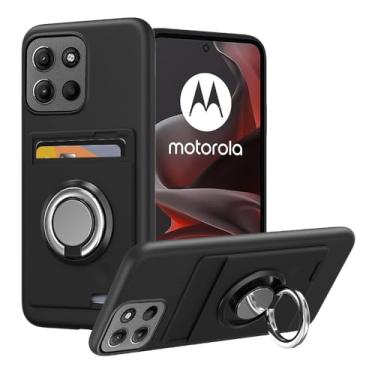 Imagem de Kaotengwo Capa para celular Motorola Moto G15 com suporte para cartão e suporte giratório de 360° com suporte/suporte para Motorola Moto G15 capa - preta
