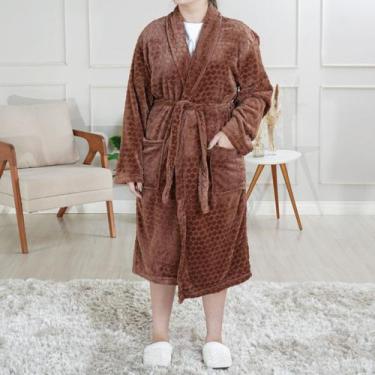 Imagem de Roupão Flannel com Manga Longa M Toque Macio - Tessi, M, Cognac