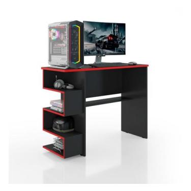 Imagem de Mesa Gamer para computador/Escritorio/jogos Preto com Vermelho - Quase