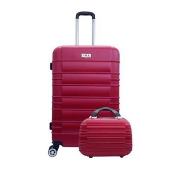 Imagem de Kit Mala de Viagem Com Frasqueira Rígida Rodinha Dupla Embarque Bagagem Avião Média 23kg Abs-Unissex