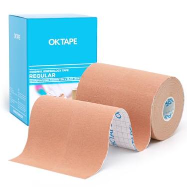 Imagem de OK TAPE Fita Cinesiológica De Algodão Original Básica (2 Unidades), Fita Atlética Terapêutica Elástica Resistente À Água, Sem Látex, Alívio Da Dor, Recuperação De Lesões, Fita K Sem Cortes 2 Pol X 16,