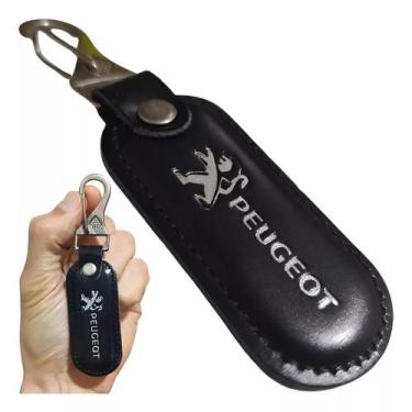 Imagem de Chaveiro Couro Preto Peugeot Chave Carro Moto Mosquetão Luxo - RS