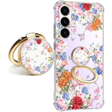 Imagem de Dcwunk Capa para Samsung Galaxy A56 5G Flores Slim Anti-Drop À Prova de Choque Macio À Prova de Choque Capa Protetora Transparente para Telefone 6,6 Polegadas para Mulheres (Romance Rosa com Suporte)