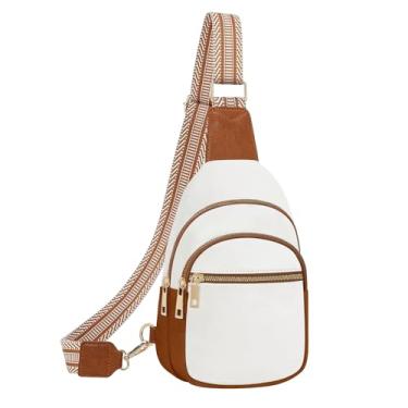 Imagem de Hionion Bolsa tiracolo pequena de couro para mulheres, pochete moderna, antirroubo, crossover, bolsas de viagem, Branco + marrom