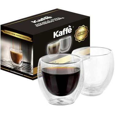 Imagem de Copos de café Kaffe de vidro isolado de parede dupla (2 x 85 g) - Copos pequenos de café expresso transparente - Canecas de vidro borossilicato isoladas resistentes ao calor para bebidas quentes,