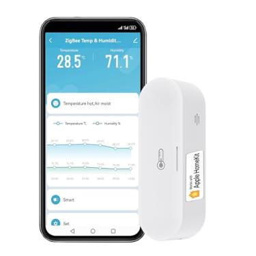 Imagem de Termômetro inteligente: monitor de umidade Zigbee Temperauture com alertas de notificação de aplicativo, fonte de alimentação dupla, exportação de armazenamento de dados, hub Zigbee/Homekit necessário