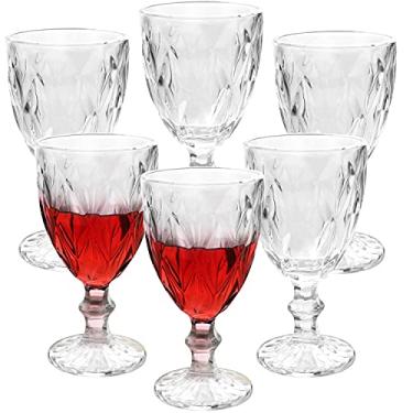 Imagem de Taça de vinho, taça de vidro transparente, 340 g padrão vintage em relevo taças de vidro transparente para festa, casamento, prismático