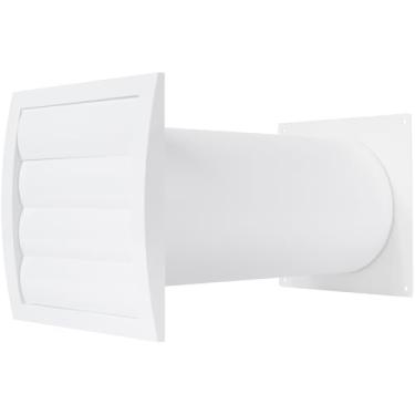 Imagem de Kit de ventilação através da parede de 12,7 cm – Ajustável – Exaustor de ventilação de secadora com tubo e conector de duto – Branco – Plástico – com malha de tela embutida (estilo 1 com 12,7 cm)