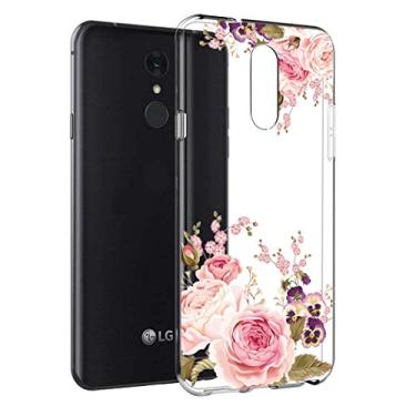 Imagem de Capa para LG Aristo 2/Tribute Dynasty/Aristo 3/ Rebel 3 LTE L158VL/Rebel 4/ Phoenix 4/Fortune 2, Ueokeird Slim à prova de choque Padrão floral transparente macio flexível TPU traseira Capa de telefone, rose flower