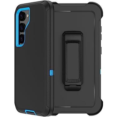 Imagem de Capa para Samsung Galaxy S23 com coldre de clipe de cinto, 2X protetor de tela, [proteção de grau militar] capa protetora robusta à prova de choque de corpo inteiro resistente à prova de poeira para Samsung S23 5G (preto azul)