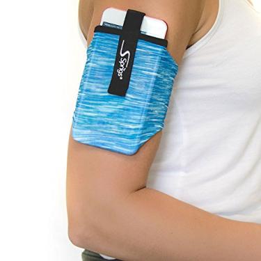 Imagem de Mangas de braço de telefone Sprigs para iPhone x/8/7/6 Plus, Galaxy S7/S6, Google Pixel XL. A braçadeira de corrida mais leve e confortável, estica para caber em todos os telefones com capa para mulheres e homens, Small, Blue Melange