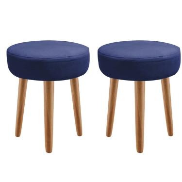 Imagem de Kit 02 Banqueta Alta Julya Industrial 55Cm Pé Palito Freijó Sintético Azul Marinho - Amey Decor