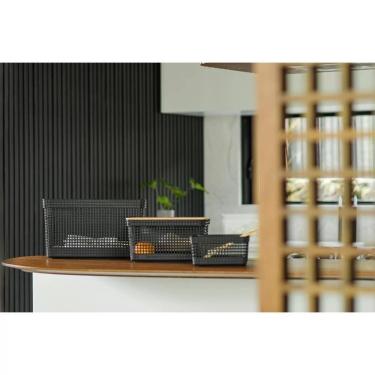 Imagem de Cesto Organizador Grid Com Tampa Em Bambu 2,5l Ou Preto