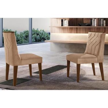 Imagem de Kit 2 Cadeiras Nevada Madeira Capuccino Linho Bouclê Creme