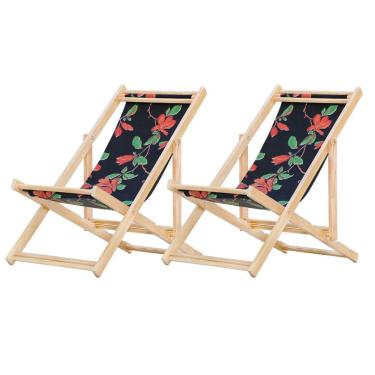 Imagem de Kit 2 Cadeira Espreguiçadeira Dobrável S-b-preto Flores