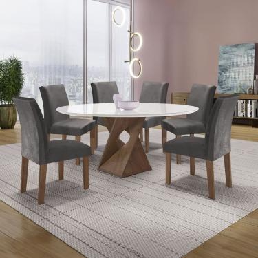 Imagem de Conjunto Mesa Barcelona 120cmx120cm 6 Cadeiras Espanha Tampo Plus Redondo Vidro Yescasa Chocolate Off White Cinza