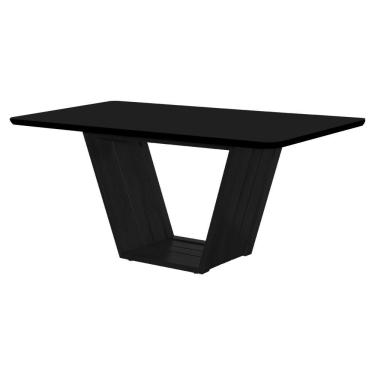 Imagem de Mesa De Jantar Luxo Retangular 160x90 MDF Vidro Para 6 Lugares Pés Madeira Maciça Safira Preto