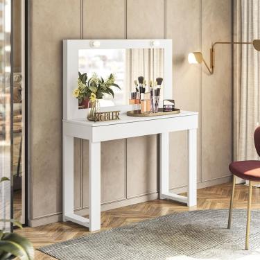 Imagem de Penteadeira Camarim Escrivaninha Com Espelho Gala Branco Fosco - Mabe Magazine