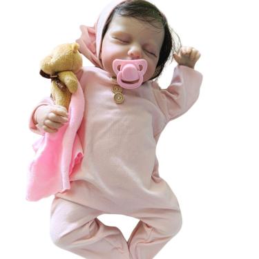 Imagem de Bebê Reborn Menina Olhos Fechados Cabelo Fio A Fio Macio Corpo De Pano Macio Artesanal
