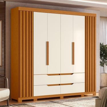 Imagem de Guarda Roupa Casal Palumóveis Doble Com Cabideiro, 6 Portas Cinamomo Off White