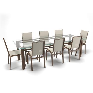 Imagem de Conjunto Mesa Retangular 8 Cadeiras área Gourmet Alumínio Marrom - Bege