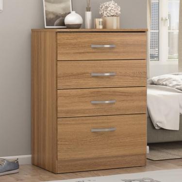 Imagem de Cômoda Estrela 4 Gavetas em MDF com Puxador Plástico Amêndoa para Quarto Estilo Moderno