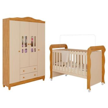 Imagem de Berço Americano Mirelle E Guarda Roupa Infantil Ariel 4 Portas Off White Bétula- Caroli...