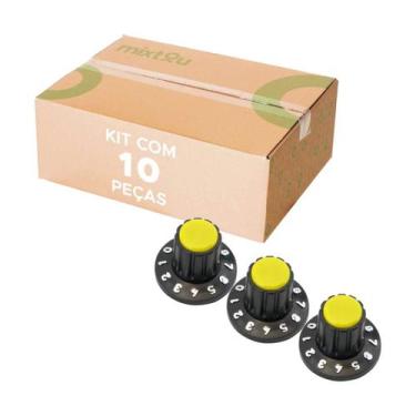 Imagem de 10x Knob Redondo Numerado Estriado c/ Parafuso 1426 Amarelo - PIX