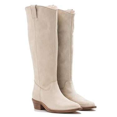 Imagem de LEHOOR Botas Femininas Estilo Western, Salto Alto, Bege, Cano Largo, Bico Fino, Veludo, Camurça, Couro, Cowboy, Baixo, Vestido De Combate, Inverno, Tamanho 10 M Eua