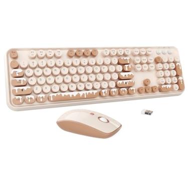 Imagem de Combo de teclado e mouse sem fio, máquina de escrever colorida de 2,4 GHz, teclado redondo de tamanho completo para escritório, computador, computador, desktop, laptop (sorvete de 104 teclas)