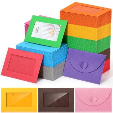 Imagem de Uiifan Envelopes de cartão de presente com janela transparente 10 x 7 cm em branco mini envelopes com fecho em forma de coração, capas de cartão de presente para cartões de visita, cartões de visita