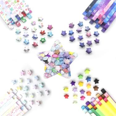 Imagem de Yivioep 5450 Folhas De Tiras Papel Estrela Origami, 27 Cores Sólidas E 7 Temas, Da Sorte Para Artesanato Faça Você Mesmo, Constelação Espacial, Flores, Coração Luminoso