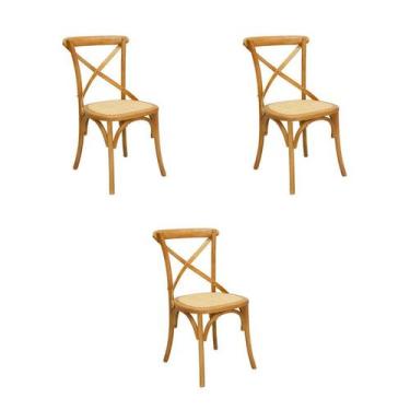 Imagem de Kit 3 Cadeiras Jantar Katrina Bétula Madeira Rattan - Rivatti