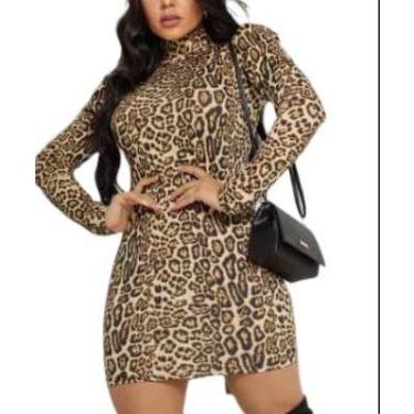 Imagem de vestido curto canelado manga longa princesa gola alta feminino elegant