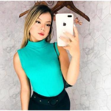 Imagem de Blusa feminina canelada gola alta manga cavada sem manga - filó modas,