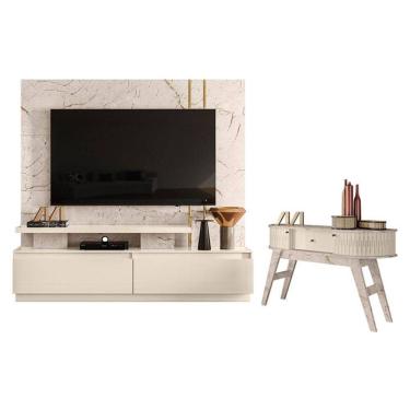 Imagem de Estante Home Theater New Apolo com Aparador Estoril Calacata Off White – Madetec