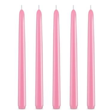 Imagem de Conjunto de 5 velas cônicas rosa, sem cheiro, 25 cm de altura, castiçais de cor sólida para decoração de mesa de jantar de festa de casamento em casa, 8 horas