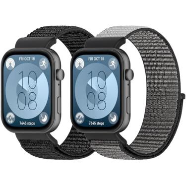 Imagem de WNIPH Pulseiras de relógio de nylon compatíveis com Huawei Watch Fit 3/Fit 4/Fit 4 Pro, 2 peças de pulseiras esportivas respiráveis ajustáveis para mulheres e homens