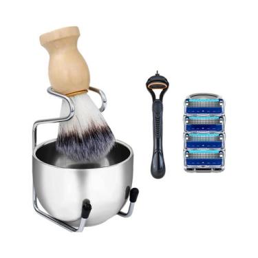 Imagem de Conjunto De Pincel De Barbear Profissional 5 Em 1 Masculino Com Tigela