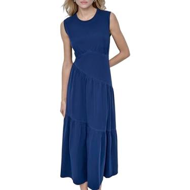 Imagem de DKNY Vestido longo feminino sem mangas com gola em camadas, Azul costeiro, GG