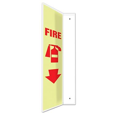 Imagem de Accuform Sinal de projeção 90D, "FIRE (extintor)", 0,3 cm de espessura, alto impacto Lumi-Glow, orifícios de montagem pré-perfurados