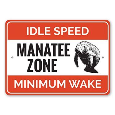 Imagem de Manatee Zone Idle Speed, Minimum Wake, Placa de proteção de peixe-boi, placa de cuidado costeiro, placa de alumínio para embarcação lenta - 25,4 cm x 35,5 cm
