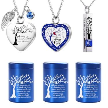 Imagem de RIPFEVURN Mini urnas pequenas para lembranças de cinzas humanas, adulto, feminino, masculino, árvore da vida, joias de cremação, colares de urna para cinzas para mulheres e homens, conjunto de 6