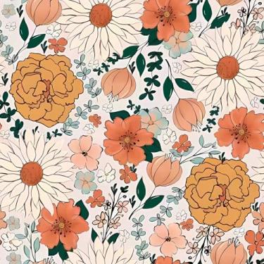 Imagem de VEELIKE Papel de parede floral boho vintage floral descascar e colar papel de parede para banheiro berçário quarto paredes 48 cm x 354 cm amigável para locatários papel de parede de flores removível