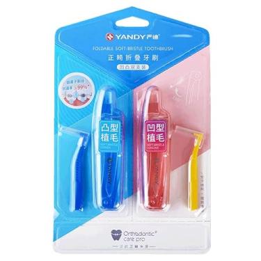 Imagem de YANDY Escova de dentes ortodôntica para suportes, 2 unidades, escova de dentes dobrável para viagem, fácil de transportar, caixa individual