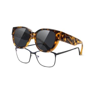 Imagem de Meeloog Óculos de sol femininos Fit Over Glasses Designer Round Cateye Polarizados Go Over Glass Proteção UV400 MST0188, Armação tartaruga, lente cinza, Medium